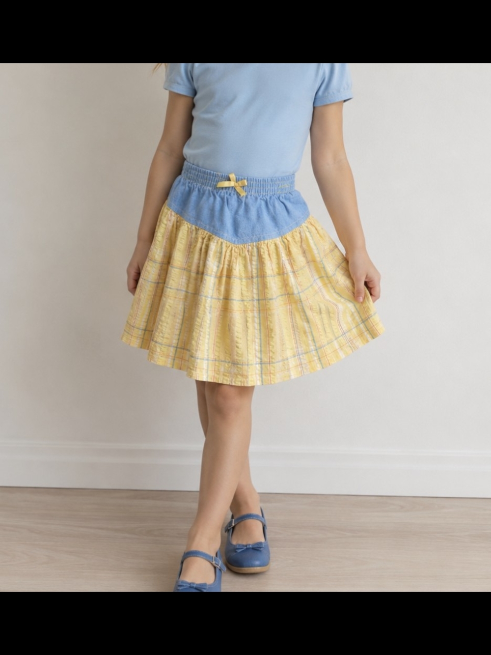 Vtg Buster Brown Blue Yellow Plaid Seersucker Skirt 5 Y2K Cottage Farmhouse Prai